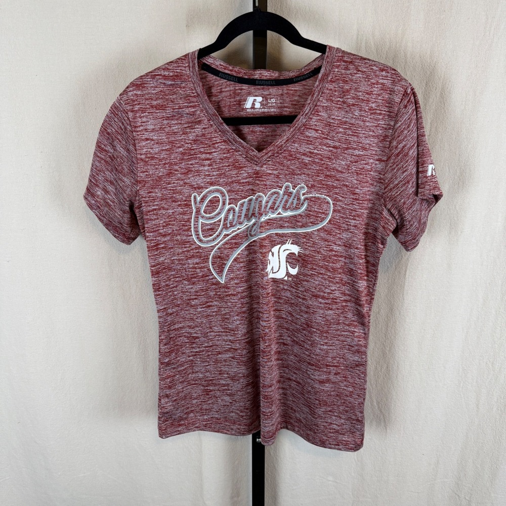 Russell Athletic Washington State Cougars WSU V-Neck Tee Crimson Space Dye L‎